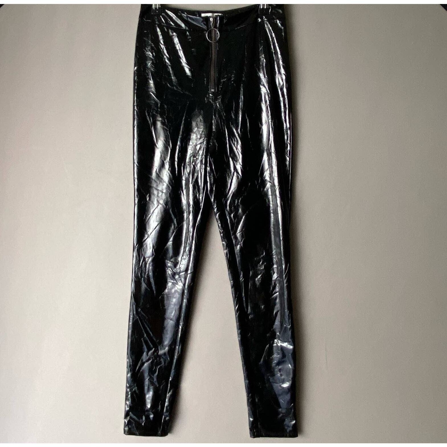 Lpa Size S Black Patent Faux Leather Skinny Pants Ring Zip High Rise Leggings